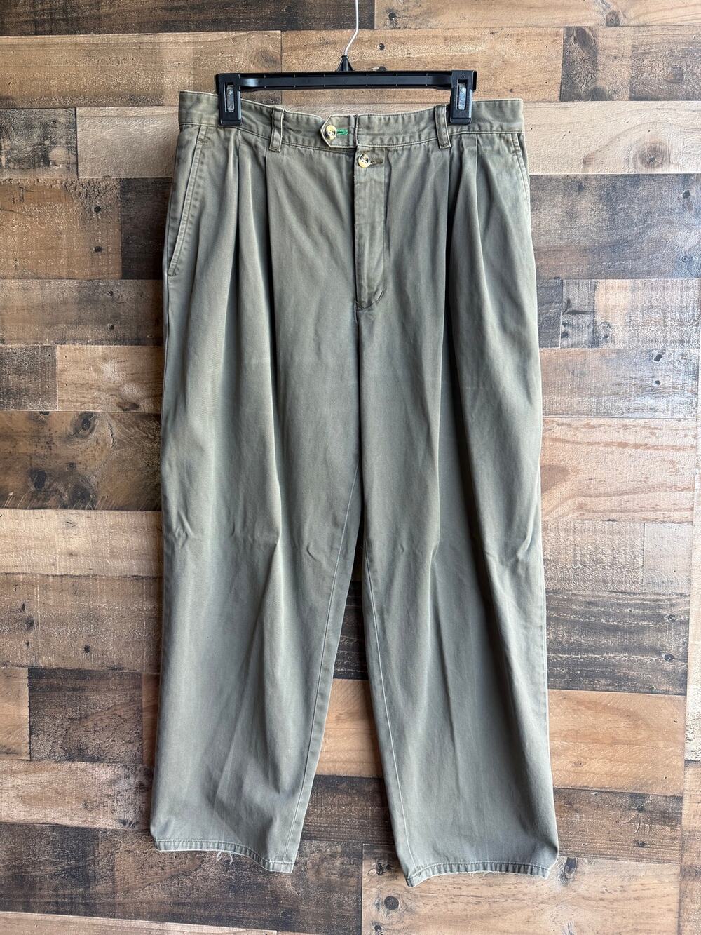 Vintage 90s Tommy Hilfiger Pleated Chino Pants- Olive Green 36x30 Made in Taiwan